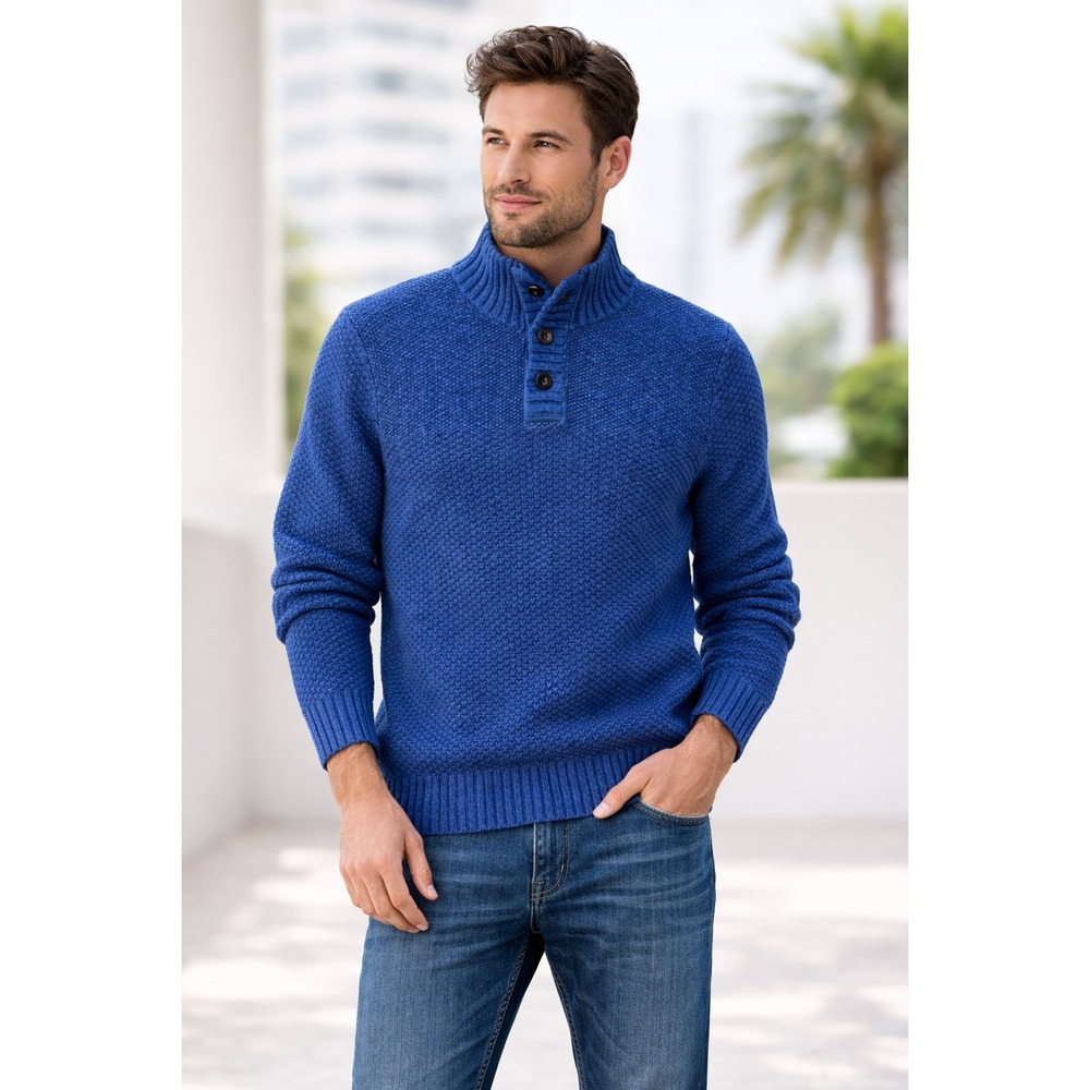 Lands' End Men's Medium Blue Wool/Cotton Mock‎ Neck Sweater Pullover M Old Money